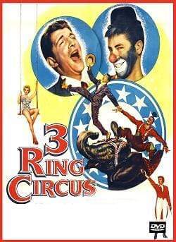 DVD cover of "3 Ring Circus" featuring illustrations of joyful performers, including two comedians in circular frames, a woman on a trapeze, and a clown riding an elephant. The title in bold red letters stands out at the bottom of the image.