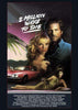 Poster for "8 Million Ways to Die" featuring Jeff Bridges and Rosanna Arquette. Bridges holds a gun while Arquette clings to him. Background includes palm trees, a red car, and a woman in distress. Movie credits are listed at the bottom.