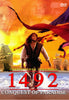 A man strides across the water with sailing ships behind him, while expressive faces and waving flags fill the sky above. The text reads: Christopher Columbus - 1492: Conquest of Paradise. This eye-catching scene embodies the adventurous spirit of classic cinema, and for collectors seeking rare and hard-to-find movies, the 1492: The Conquest of Paradise DVD (1992) is an essential addition to your collection.