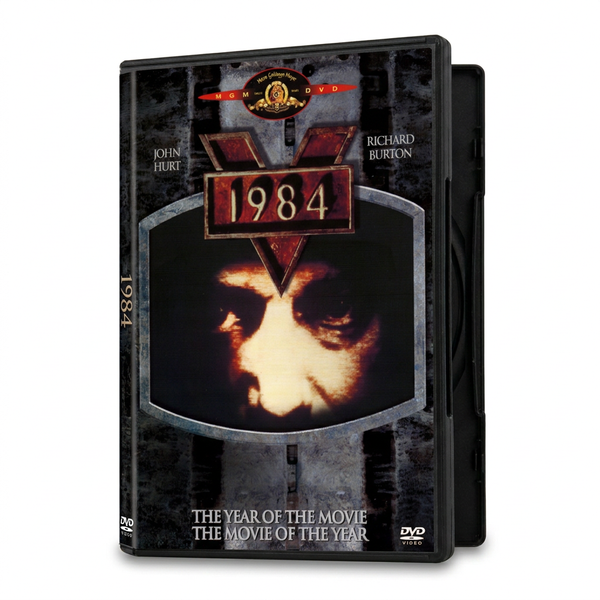 DVD cover for 1984 (1984) DVD, featuring a stylized face inside a television screen and the names of actors John Hurt and Richard Burton.