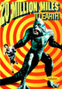 A towering reptilian creature looms over a running woman set against a vivid red and yellow spiral backdrop, capturing the excitement of rare film collections, with the text “20 Million Miles to Earth DVD 1951.”.