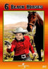 A cowboy in a red shirt and gray hat points a gun while standing beside a brown horse. The title "6 Black Horses" appears at the top against a red border, making the 6 Black Horses DVD (1962) an essential addition for collectors of rare classic movies.
