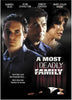 A Most Deadly Family (2001) DVD movie poster shows three serious adults above the title and a body facedown on the floor. Tagline: He’s not just her favorite son... He’s also her partner in crime. Ideal for rare DVD collectors.