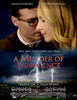 A man in glasses embraces a woman, both solemn, as storm clouds and lightning loom over a town. Text reads “A Murder of Innocence”—based on a true story—available as A Murder of Innocence (2018) DVD.