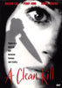 A shadow of a hand holding a knife looms over a grayscale close-up of a woman's face. The text reads: "There is a blurred line between fantasy and reality." A Clean Kill DVD (1999). Perfect for collectors of rare movies on DVD, this gripping thriller is now available. Actor names appear at the top of the cover.