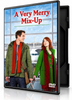 A man and woman stand in an airport terminal with luggage, looking at each other against a snowy backdrop and an airplane, evoking the holiday romance of the A Very Merry Mix Up (2013) DVD.
