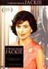 DVD cover for A Woman Named Jackie (1991) DVD, showing a woman with short dark hair in a sleeveless pink dress, smiling gently. The design features the film’s title and awards, honoring this Jacqueline Kennedy Onassis documentary.