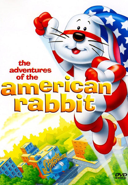 The Adventures Of The American Rabbit DVD (1986) features a cartoon rabbit in red, white, and blue soaring over a cityscape with the Stard Premium logo visible on one of the buildings—an essential addition for collectors of rare and classic movies on DVD.
