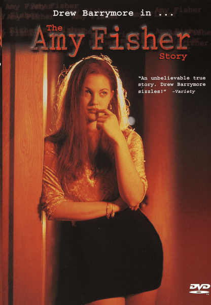 DVD cover for The Amy Fisher Story DVD (1993) featuring Drew Barrymore posing by a wall in a sparkly top and skirt, with bold movie title text and a review quote from Variety—an essential addition for collectors of rare classic movies and fans seeking The Amy Fisher Story DVD (1993) starring Drew Barrymore.