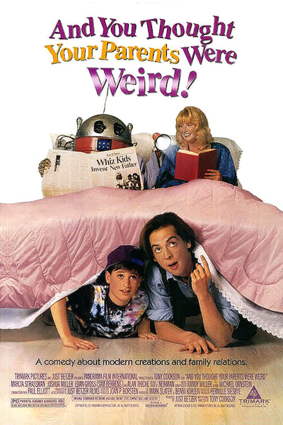 A robot, a woman reading, and two boys peek from under pink bedcovers on the cover of And You Thought Your Parents Were Weird (1991) DVD. This comedy about inventions and family is a delightful pick for collectors of rare movies on DVD or anyone searching for classic movies on DVD to enjoy at home.