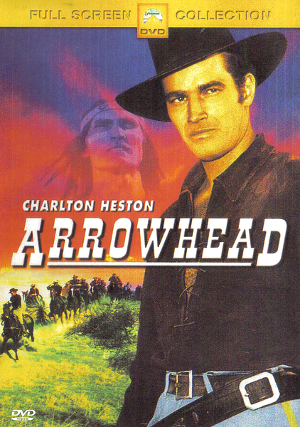 Arrowhead DVD (1953) cover features a determined man in a cowboy hat, a background image of a Native American, and a group of riders on horseback. The title and actors’ names are prominently displayed—ideal for collectors of classic movies on DVD or anyone looking for hard-to-find films.