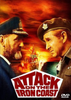 Two men in military uniforms confront one another as a burning ship blazes in the background. The bold red title, Attack on the Iron Coast (1968) DVD, spans the bottom of the cover, complemented by a DVD logo in the corner—conveying all the gripping drama of this World War II classic. Ideal for collectors, Attack on the Iron Coast (1968) DVD is an essential addition to any collection of classic movies on DVD.
