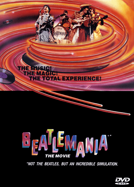 Experience the magic of Beatlemania with the Beatlemania DVD (1981). This vibrant DVD cover displays an energetic band performance set against swirling orange lights, highlighted by the tagline: "Not the Beatles, but an incredible simulation." Relive unforgettable renditions of Lennon/McCartney classics—perfect for fans of classic movies on DVD.