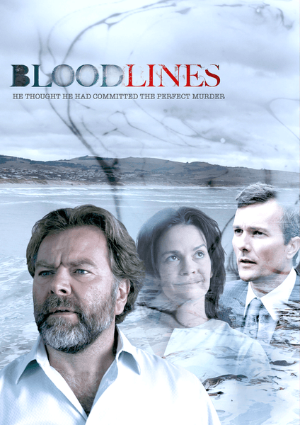 The Bloodlines (2010) DVD features a poster with three serious adults over a cloudy coast, the tagline "He thought he had committed the perfect murder," and subtle blood spatters, highlighting this gripping true crime documentary.