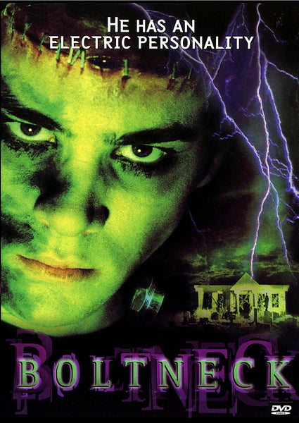 A green-tinted movie poster features a serious young man’s face, purple lightning, and a house. Text says: He has an electric personality. The title Boltneck DVD (2000) appears at the bottom in bold purple letters—a must-have image for fans of Big Monster on Campus and collectors looking for rare movies on DVD.