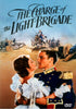 A man in a military uniform and a woman in a white dress embrace in the foreground, while cavalry charges and cannons fill the background—a timeless scene from Charge of the Light Brigade DVD (1936), one of the classic movies on DVD that captures epic romance amidst war.