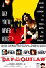 A dramatic vintage western movie poster depicts a woman in a white dress on the ground with guns aimed at her, surrounded by armed men and bold yellow, black, and red text declaring: A Day You’ll Never Forget! Day of the Outlaw. Starring Robert Ryan, this unforgettable scene captures the suspense of the classic film—now available as Day of the Outlaw DVD.