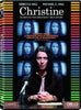 Christine (2016) DVD cover featuring Rebecca Hall as Christine Chubbuck at a news desk with a microphone, serious on-screen expressions behind her, and colorful vertical stripes along the borders.