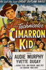 Vintage-style DVD cover for The Cimarron Kid (1952) features a cowboy with a gun, horseback action scenes, and cast portraits, with bold text highlighting stars Audie Murphy and Yvette Duguay.