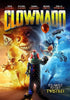 A sinister clown clutching a red balloon takes center stage, flanked by whirlwinds of tornadoes, wild animals, and vehicles swirling in disarray—each stormy side featuring the iconic evil clown visage. Ideal for enthusiasts of killer clowns and outrageous cult splatter films, the Clownado (2019) DVD cover boldly proclaims: CLOWNADO and “It’s about to get twisted.”.