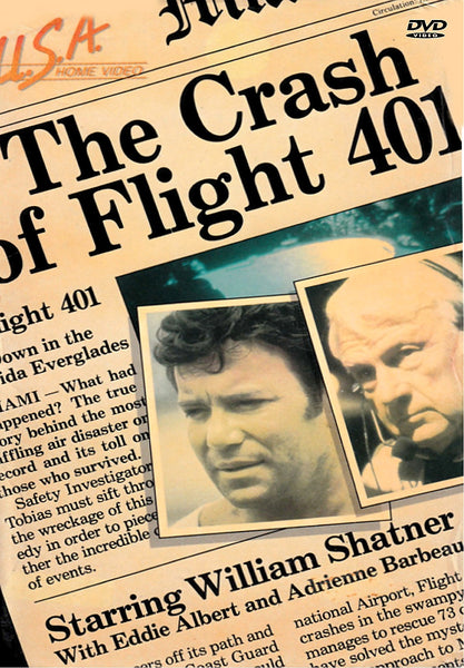 Sure! Here’s a rewritten version using your product data: The Crash of Flight 401 DVD (1978) features a rare classic cover depicting a dramatic newspaper headline about the infamous Florida Everglades plane crash, with black-and-white photos of two men and text highlighting “Starring William Shatner, with Eddie Albert and Adrienne Barbeau”—an essential addition to any survival movie DVD collection.