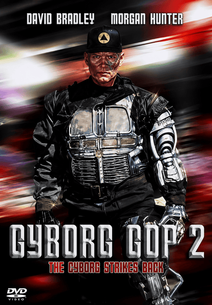 A stern-faced cyborg in black armor with robotic arms stands before blurred lights. The text reads "Cyborg Cop 2: The Cyborg Strikes Back," with actor names and a DVD video logo also visible, emphasizing the Cyborg Cop 2 DVD (1995) as a rare sci-fi action movie collectible for fans and collectors alike.