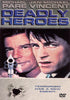DVD cover for Deadly Heroes DVD (1993), featuring two men, one aiming a gun at the viewer. The title appears in bold blue letters, with text below that reads: “Terrorism has a new enemy.” This explosive Jan-Michael Vincent film delivers non-stop excitement in an Ex-Navy SEAL action movie you won’t forget.