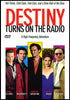 DVD cover for Destiny Turns On The Radio DVD (1995) showcases five actors—James Le Gros, Dylan McDermott, Quentin Tarantino, Nancy Travis, and James Belushi—in colorful outfits with their names displayed below. The bold title Destiny Turns On The Radio stands out at the top, highlighting both the film and Quentin Tarantino among its vibrant cast.