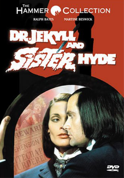 DVD cover for Dr. Jekyll and Sister Hyde DVD (1971), a rare classic Hammer horror film, featuring two characters—one male and one female—side by side under dramatic lighting against a red background. The title appears in bold white and red letters.