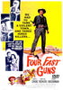 Movie poster for Four Fast Guns (1960) DVD features a cowboy with a gun, dramatic smaller action scenes, and bold text: “He had to tame a violent town… and three hired killers…” The title and cast appear at the bottom—a must-have rare western film for any classic western DVD collection.