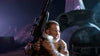 A person in a spacesuit holds a flashlight and weapon in a dim, rocky sci-fi setting with futuristic machinery, capturing the atmosphere of Screamers (1995) on DVD.