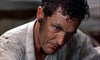 A man with wet, curly hair and a serious look gazes downward, wearing a light shirt and sweating in a tense moment. Inspired by "The Last Voyage (1960) DVD," the blurred background adds to the disaster-at-sea atmosphere.