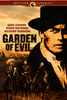 Movie poster for the classic western film Garden of Evil, featuring three men on horseback beneath large portraits of a man in a hat, alongside desert scenery and the names of stars Gary Cooper, Susan Hayward, and Richard Widmark. An eye-catching collectible for fans of rare movies on DVD or those searching for the Garden of Evil DVD (1954).