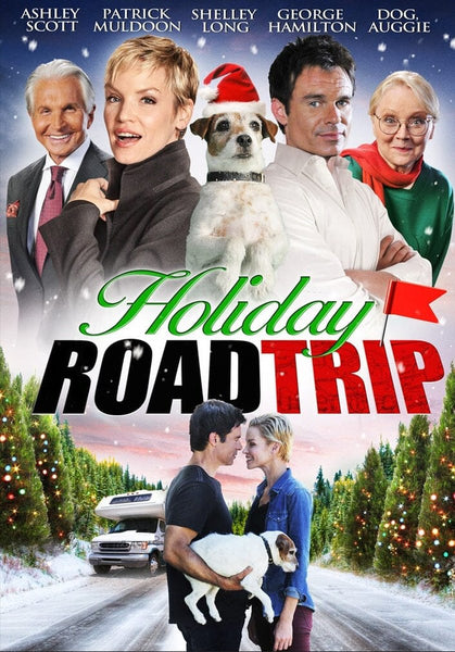 DVD cover for Holiday Road Trip (2013), a heartwarming family Christmas movie, showcases a cheerful cast, a festive dog in a Santa hat, an RV, Christmas trees, and a wintry road. The title appears in bold green, black, and red letters—perfect for anyone looking to add a new holiday comedy or Christmas movie DVD to their collection.