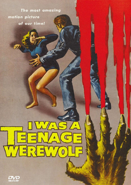 Relive cinematic history with the I Was A Teenage Werewolf DVD (1957)! Featuring vintage artwork of a terrified woman recoiling as a werewolf’s claw tears through the scene, this rare and hard-to-find classic horror title is perfect for collectors and fans. The cover reads, “I Was a Teenage Werewolf” and “The most amazing motion picture of our time!”—now available for your collection.