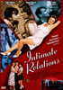 Collage-style movie poster for Intimate Relations DVD (1996) featuring a reclining woman in a white dress, dramatic romantic scenes, and the three main characters set against a bold red background, with the film’s title displayed in large, elegant script—an evocative addition to any Classic Movies on DVD collection.