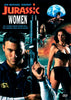 DVD cover for Jurassic Women (1996) features a man holding a rifle alongside three women dressed in primitive attire, set against the backdrop of Earth and a volcano. The text declares, “On a planet where women rule, the feminine touch can be deadly.” This rare classic adventure is a must-have for collectors seeking hard-to-find movies on DVD to enhance their collection.