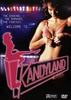A woman in pink lingerie poses before a glowing “Kandyland” sign adorned with a neon dancer, capturing the seductive 1980s vibe. The text reads: “The dancing, the romance, the fantasy—welcome to… Kandyland.” DVD and Dolby logos at the bottom emphasize that this is your unforgettable Kandyland DVD (1988) experience.