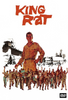 DVD cover for King Rat (1965), a gripping World War II film, featuring a man in uniform standing tall above a crowd of cheering soldiers, with a camp and palm trees in the background. The title “King Rat” appears in bold red letters at the top.