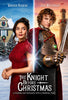 Split image: a woman in a red dress stands before a festively decorated house, while a knight in shining armor wields his sword before a grand castle. Text reads: The Knight Before Christmas (2019) DVD. A modern-day romance with a magical medieval twist—ideal for fans of Netflix holiday love stories and collectors looking to add rare Christmas fairy tale movies to their DVD library.