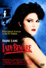 A woman with dark hair and striking red lipstick glances over her shoulder, while a smaller inset features a man depicted in cool blue tones. The text reads: When erotic fantasy leads to terror... Lady Beware. This 1987 Diane Lane movie is now available on DVD as the rare Lady Beware DVD (1987), with the official DVD logo shown in the bottom right corner.