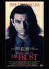 A movie poster for the horror suspense film Mr. Frost showcases a stern man with long dark hair dressed in a suit, beneath the tagline: “He hasn’t spoken a word in two years... but 24 corpses do.” Jeff Goldblum’s name is prominently displayed at the top, inviting fans to experience the chilling story on the Mr. Frost DVD (1990).