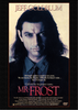 A Mr. Frost DVD (1990) cover featuring Jeff Goldblum as a mysterious man with long dark hair and an intense gaze. The text emphasizes his enigmatic identity in this gripping horror suspense film, accompanied by the chilling tagline: Call evil by its proper name. MR. FROST.