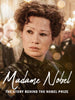 A woman in period costume with short curly hair gazes aside. Text reads: Madame Nobel (2014) DVD—a gripping biographical drama, perfect for world cinema fans. Soft, warm lighting blurs the background.