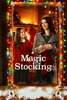 A woman and a young girl stand by a window decorated with Christmas lights, holding a red stocking. The words “Magic Stocking (2015) DVD” appear over the image. The room is festive with a tree and holiday decor, capturing the heartwarming spirit of a film that’s perfect for fans of Christmas romance DVDs.