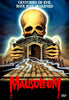 A massive skull towers above a mausoleum, its skeletal hands clutching the structure while blue mist swirls around bold red text that reads "Mausoleum." The tagline declares, "Centuries of evil have just awakened"—making this Mausoleum DVD (1983) a must-have for horror fans looking to add rare movies to their collection.