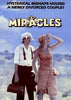 A man in a suit with a towel on his head and a woman in a dress stand in a barren landscape. The text above reads: Hysterical mishaps hound a newly divorced couple! Miracles DVD (1986) — perfect for fans of classic and hard-to-find movies.