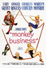The movie poster for Monkey Business (1952) DVD, a screwball comedy, features a man, two women, and another man either sitting or swinging on large ropes with playful expressions. The cast names and the movie title are prominently displayed above and below the illustration.