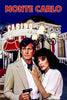 The Monte Carlo (1986) DVD features a suited man with a gun and a woman in white, both serious, standing before a bright casino entrance marked "Monte Carlo," capturing the allure of this classic TV miniseries.
