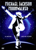 A silhouette of a person in a white suit and hat strikes a dance pose against a blue starry background. Text reads “Moonwalker DVD (1988) – A movie... like no other.” Perfect for fans of rare movies on DVD, this is the ultimate Michael Jackson experience. DVD video logo appears at the bottom left.